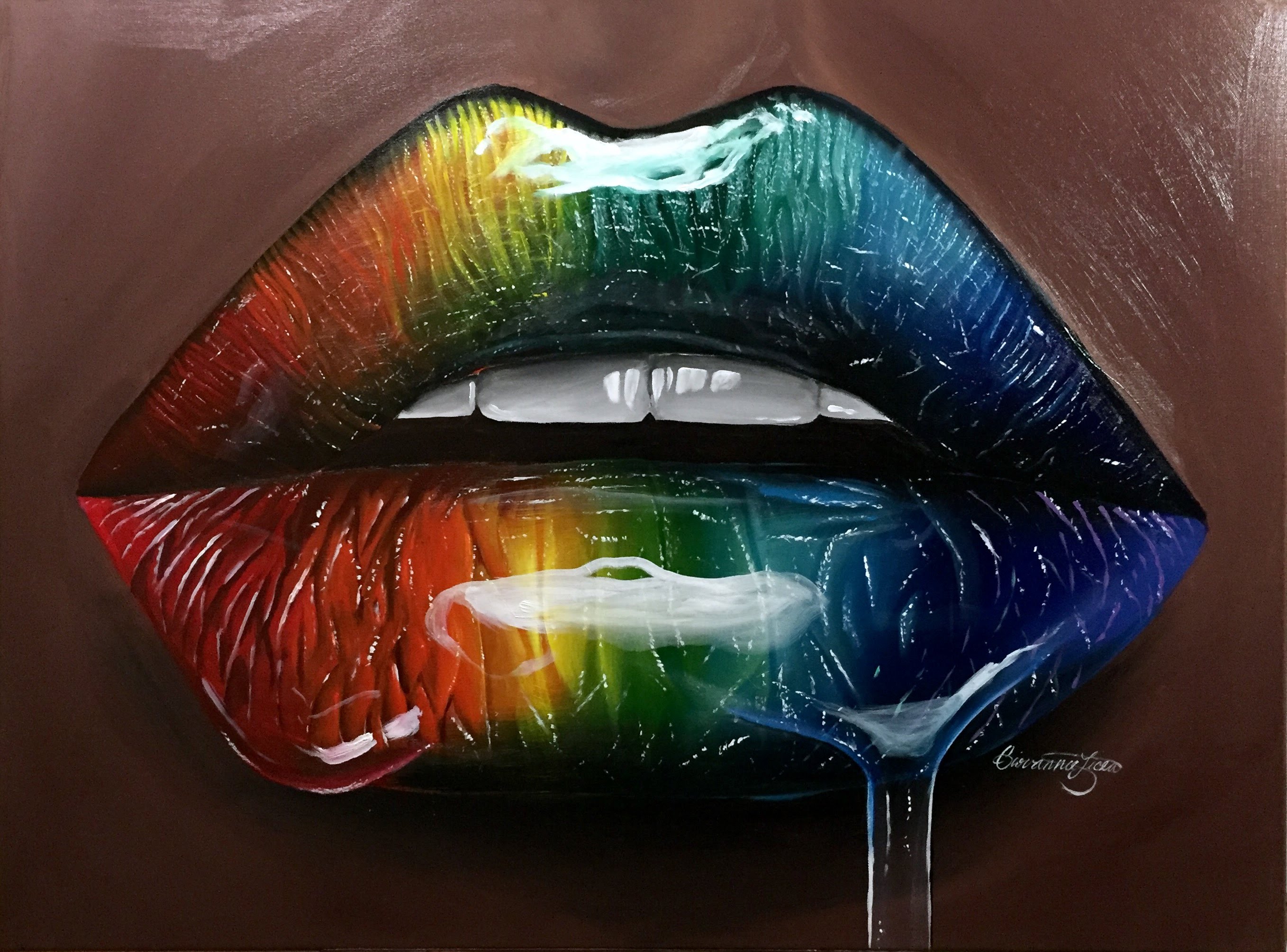 2716x2010 Rainbow Realistic Glossy Lips Painting - Shiny Painting