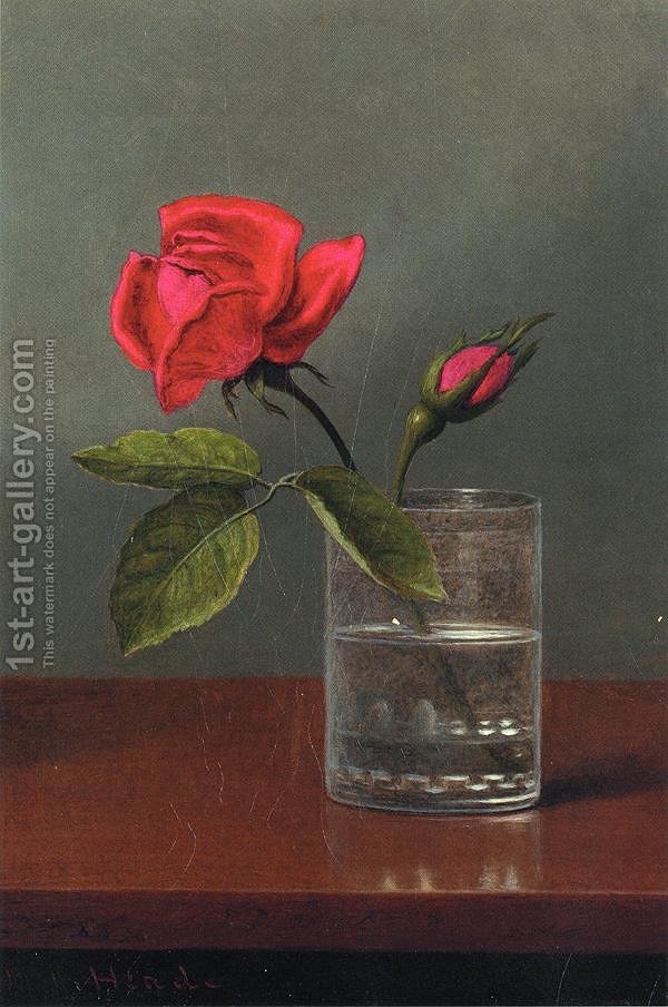 600x904 Red Rose And Bud In A Tumbler On A Shiny Table Martin Johnson - Shiny Painting
