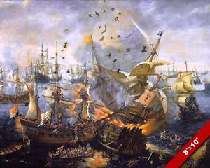 300x240 Naval Battle Of Gibraltar Dutch Spanish Painting 80 Years War Art - Ship Battle Painting