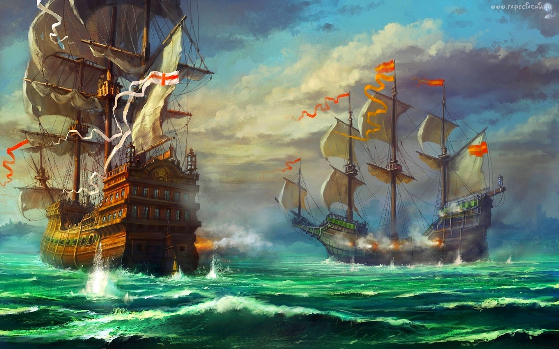 1920x1200 Paintings, Landscapes, Ships, Artwork, Drawings, Sail Ship, Sea - Ship Battle Painting