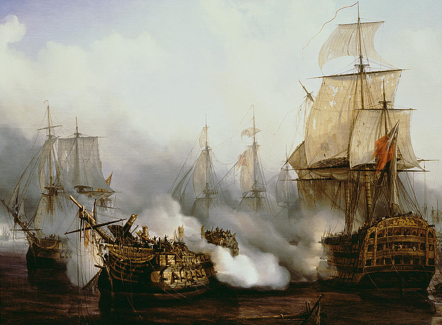 900x662 Battle Of Trafalgar Painting By Louis Philippe Crepin - Ship Battle Painting