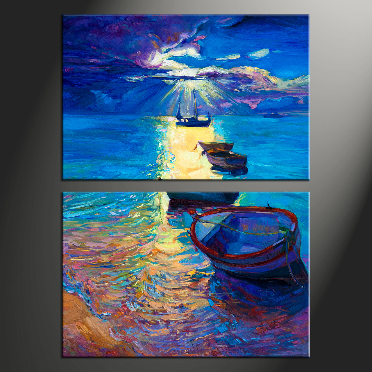 1280x1278 2 Piece Blue Ocean Oil Paintings Canvas Photography - Ship Canvas Painting
