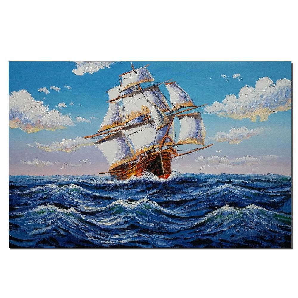 1000x1000 Seascape Painting, Big Ship Painting, Acrylic Canvas Art, Wall Art - Ship Canvas Painting
