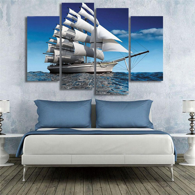 640x640 2017 5 Piece Unframed Modern Blue Ocean Sailing Ship Canvas - Ship Canvas Painting