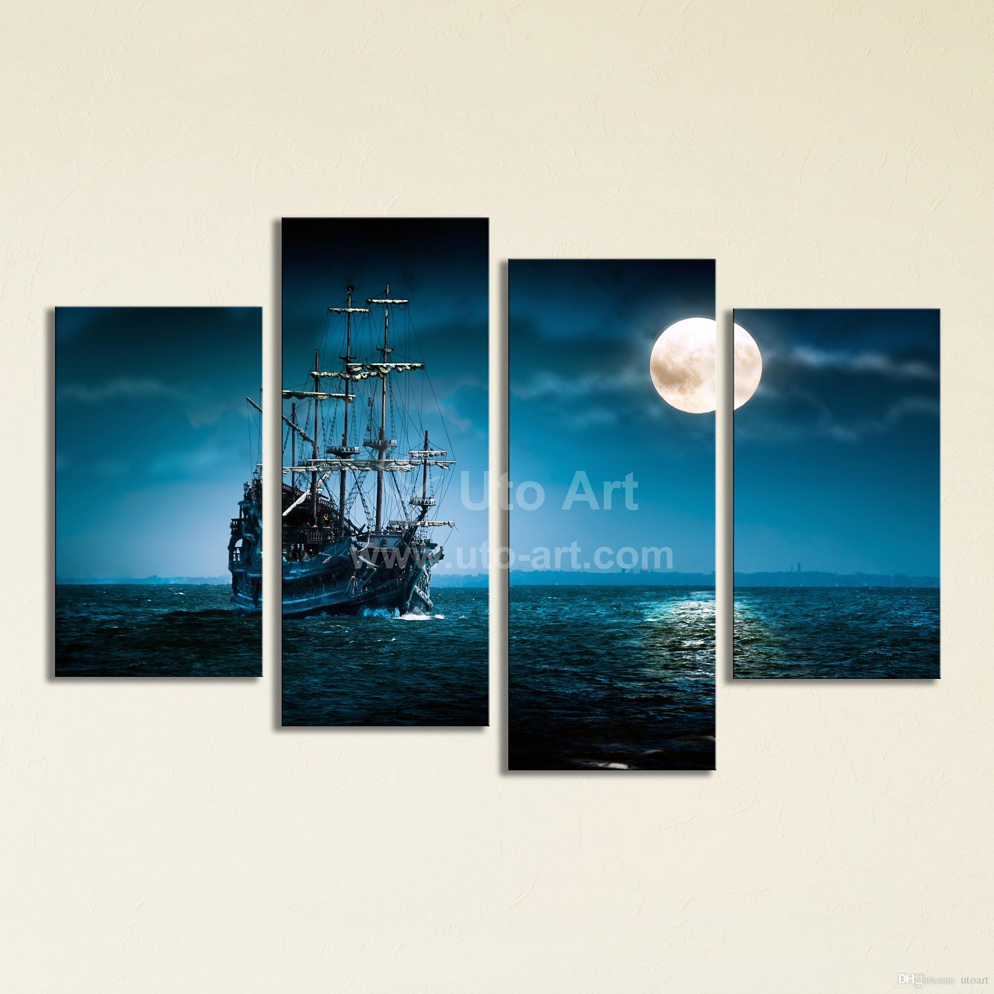 2000x2000 2018 Large 4 Panel Wall Art Painting Sailing Ship Canvas Wall - Ship Canvas Painting