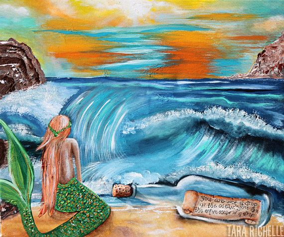 570x476 Mermaid Painting, Pirate Ship,message, Ship In A Bottle, Water - Ship In A Bottle Painting