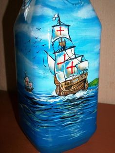 236x314 Painted Bottle With Spanish Antique Ships Painted Bottles - Ship In A Bottle Painting