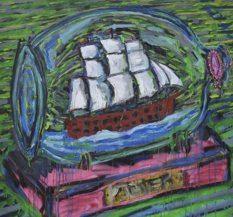 770x717 Saatchi Art Untitled (Ship In A Bottle) Painting By David Meyers - Ship In A Bottle Painting