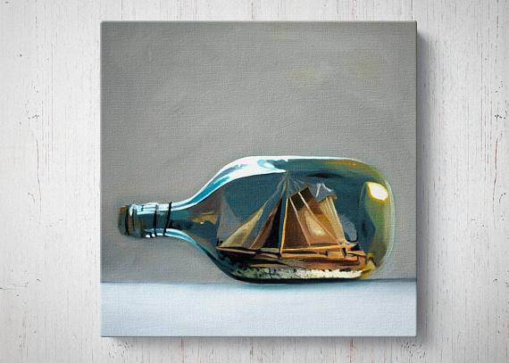 570x407 Ship In A Bottle Canvas Painting Octotreasure - Ship In A Bottle Painting
