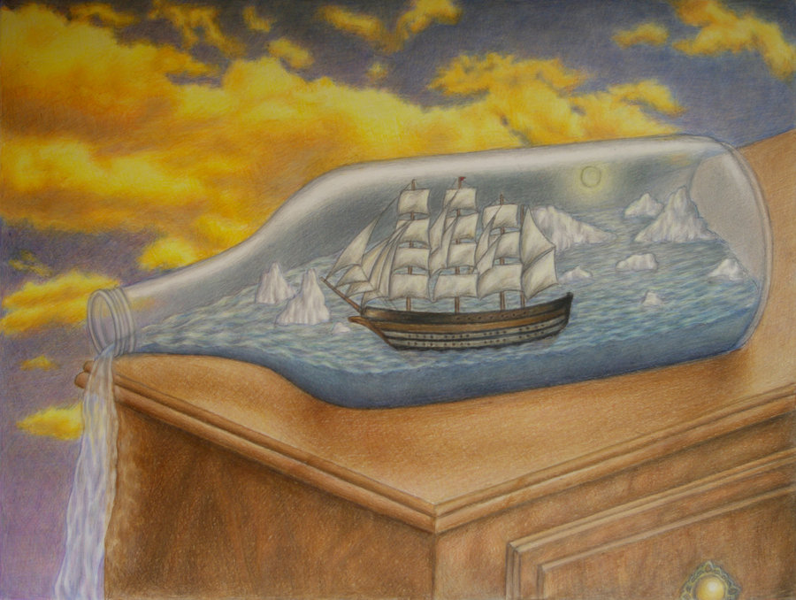 900x678 Ship In A Bottle. By Aubreespassions - Ship In A Bottle Painting