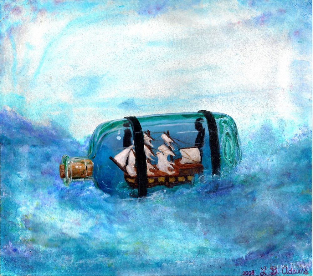 1000x883 Digital Print Of An Original Art Piece Painting Done By Loren B - Ship In A Bottle Painting