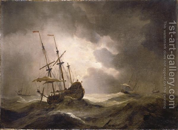 Ship In Storm Painting