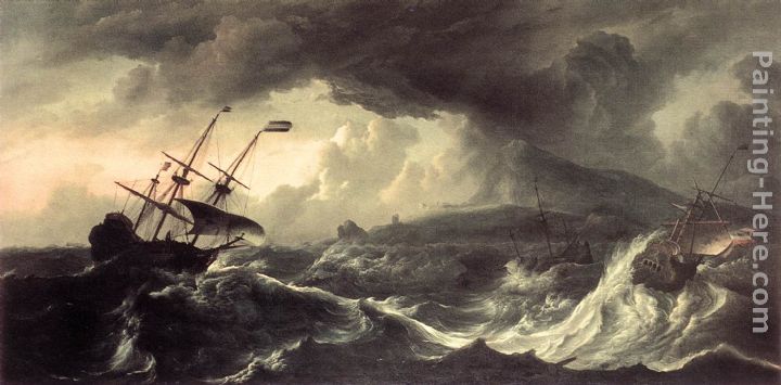 720x355 Ludolf Backhuysen Ships Running Aground In A Storm Painting - Ship In Storm Painting