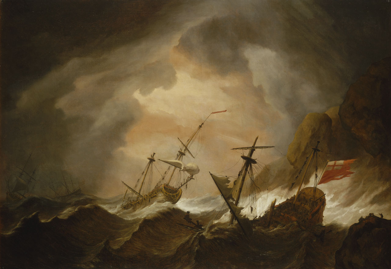 1280x880 Two English Ships Wrecked In A Storm On A Rocky Coast - Ship In Storm Painting