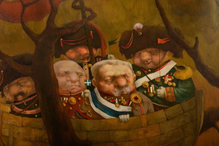 768x513 Oil On Board Painting, Ship Of Fools, American Painter Charles - Ship Of Fools Painting