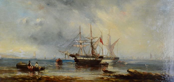 699x331 Marine School. (19th Century) Ships Of The Line - Ship Of The Line Painting