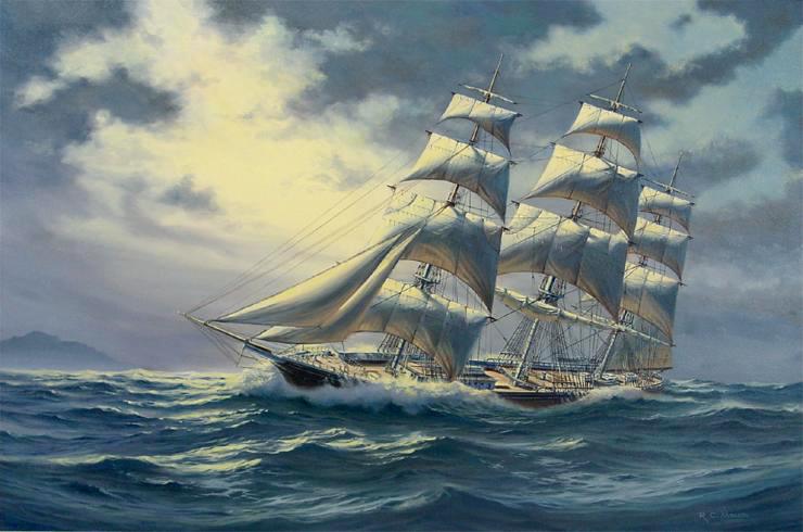 740x490 Oil Painting Of Clipper Ship Comet By Richard Moore - Ship Oil Painting