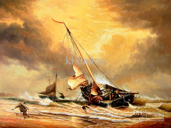600x450 2018 Oil Painting Sailboats ,landscape Painting,reaching Shore - Ship Oil Painting