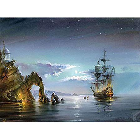 450x450 Shukqueen Diy Oil Painting, Adult's Paint By Number Kits, Acrylic - Ship Oil Painting