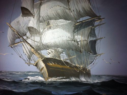 499x373 Clipper Ship Oil Paintingartist Signed Original J. Herison - Ship Oil Painting Artists
