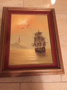 225x300 Famous Artist Garcia Vintage Mid Century Oil Painting Signed - Ship Oil Painting Artists