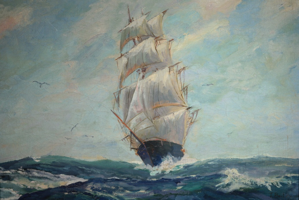 1037x692 T. Bailey (1920th Century) Oil On Canvas Sarasota Estate Auction - Ship Oil Painting Artists