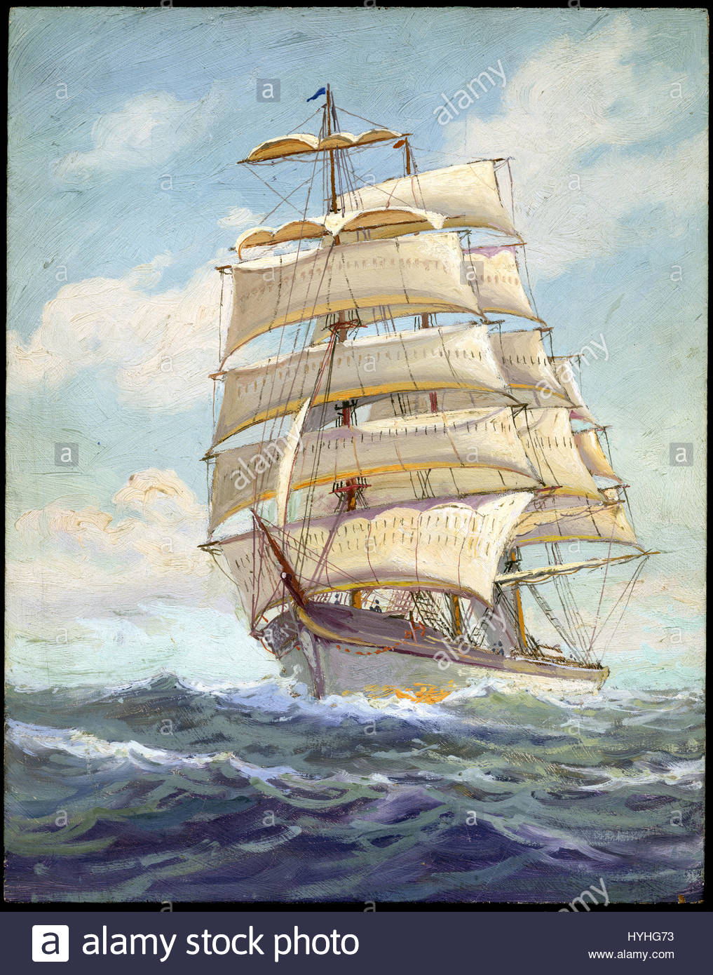 1017x1390 Antique C1920 Oil On Board Painting Of A Ship In Full Sail. Artist - Ship Oil Painting Artists