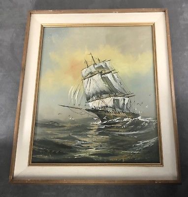 382x400 Clipper Ship Oil Painting Framed Artist Signed P. Robertson - Ship Oil Painting Artists
