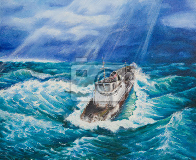 400x327 Oil Painting On Canvas.ship In A Stormy Sea Canvas Prints - Ship On A Stormy Sea Painting