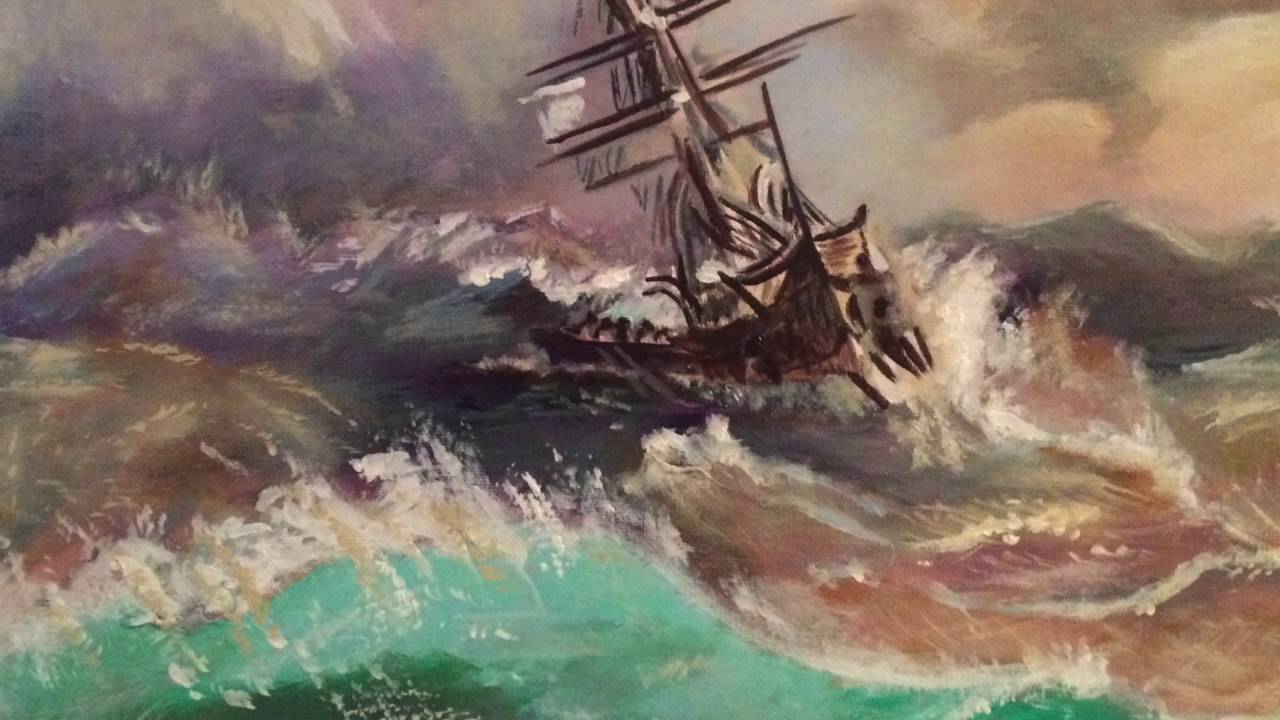 1280x720 Ship In The Stormy Seas - Ship On A Stormy Sea Painting