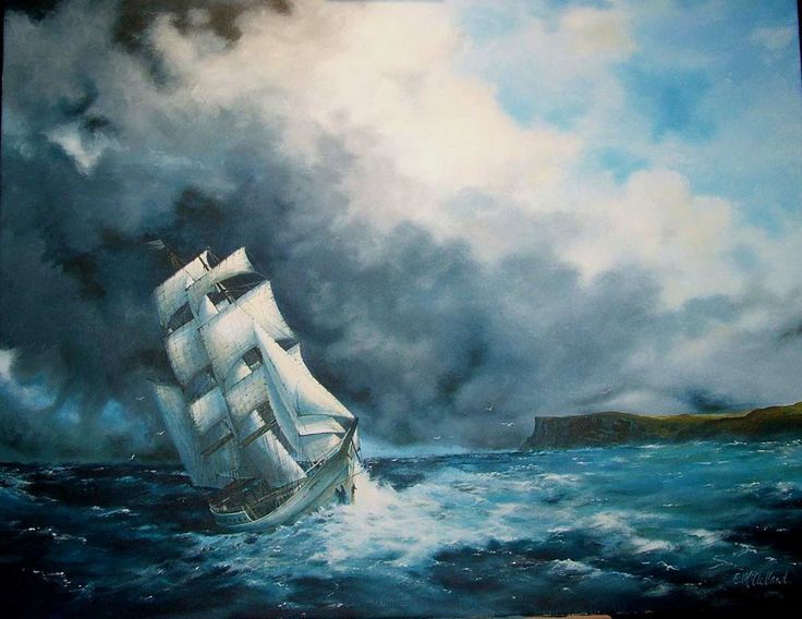 736x568 Tall Ships Stormy Seas Painting Of Tall Ship, - Ship On A Stormy Sea Painting