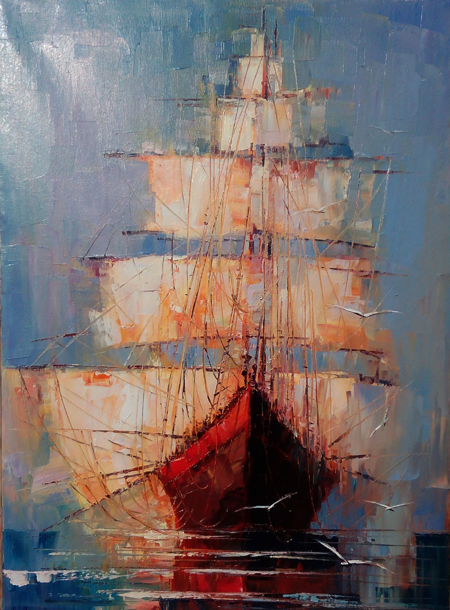 885x1200 Ship(50x70cm, Oil Painting) (Narek) - Ship On Sea Painting
