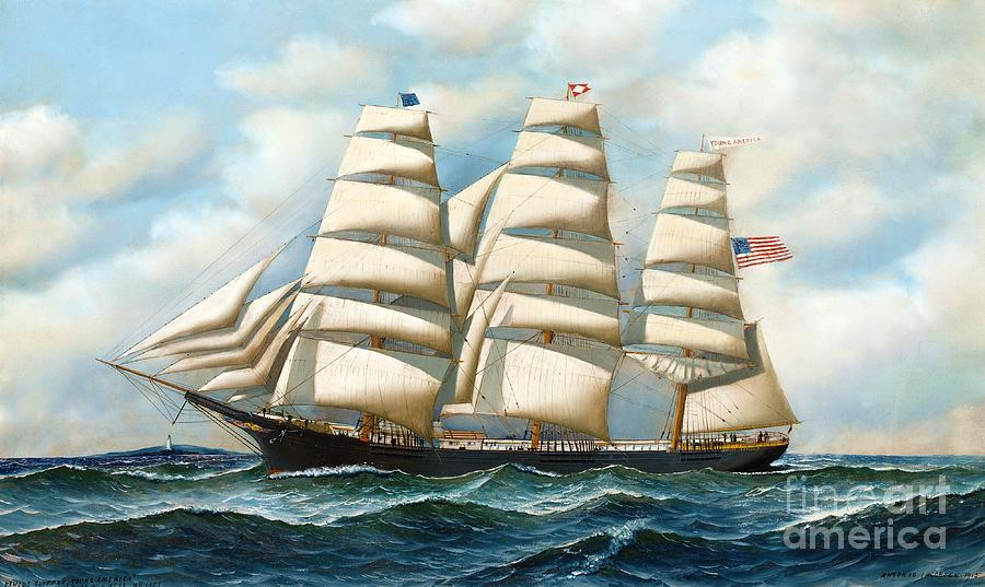 900x537 Ship Young America At Sea Painting By Pg Reproductions - Ship On Sea Painting