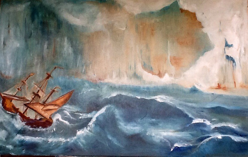 823x522 Ship - Ship On Sea Painting