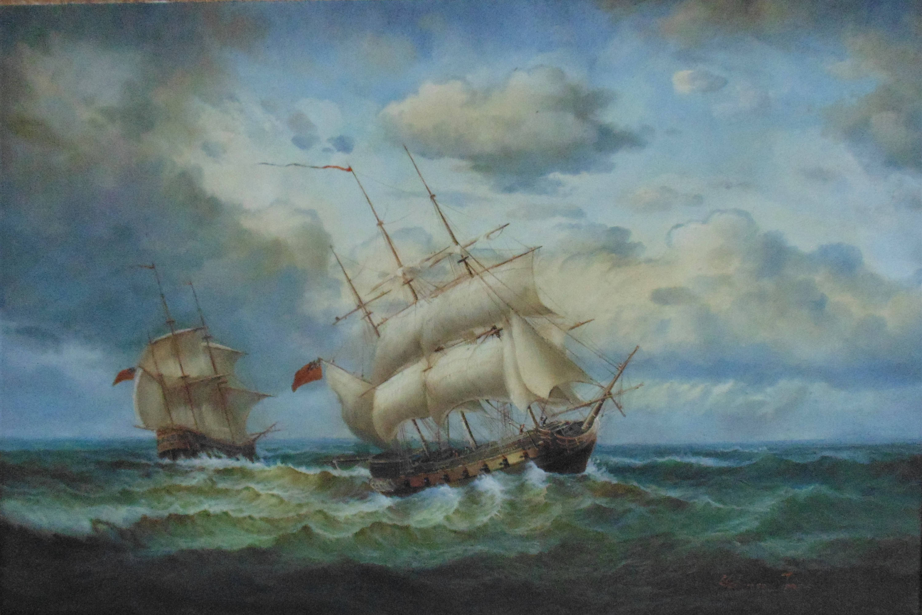 3000x2000 Large Clipper Ship Painting Oil On Canvas Signed Robinson Jones - Ship Painting