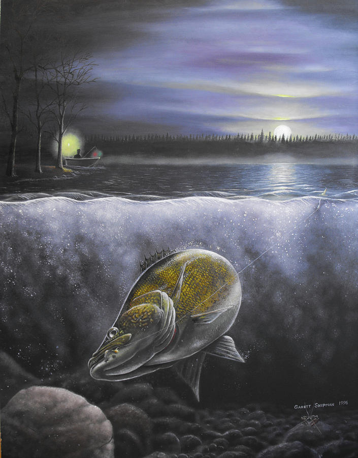 705x900 Moonrise Walleye Painting By Garett Shipman - Shipman Painting