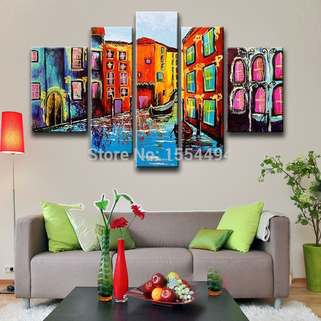 640x640 Free Shipping Large Abstract Venice Street View Landscape Boat Oil - Shipping Large Painting