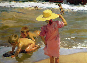 300x220 Oil Painting Spanish Children Playing On The Seashore Free - Shipping Painting Cost