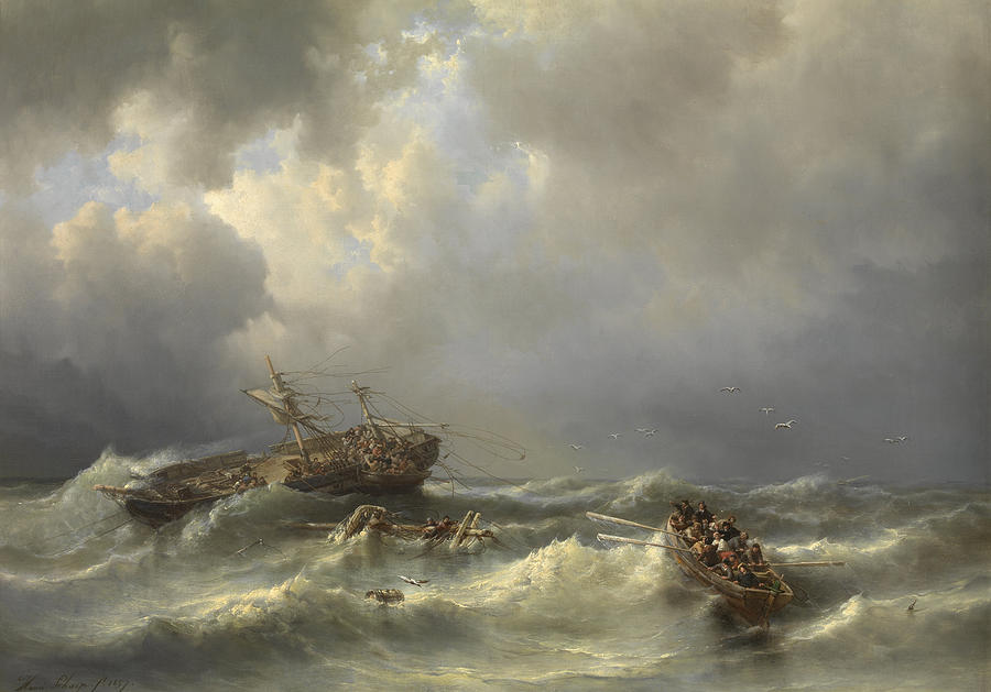 900x629 Shipwreck Painting By Henri Adolphe Schaep - Shipwreck Painting