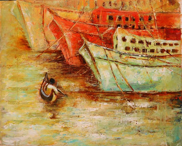 770x618 Saatchi Art Shipyard Painting By Raji Chacko - Shipyard Painting