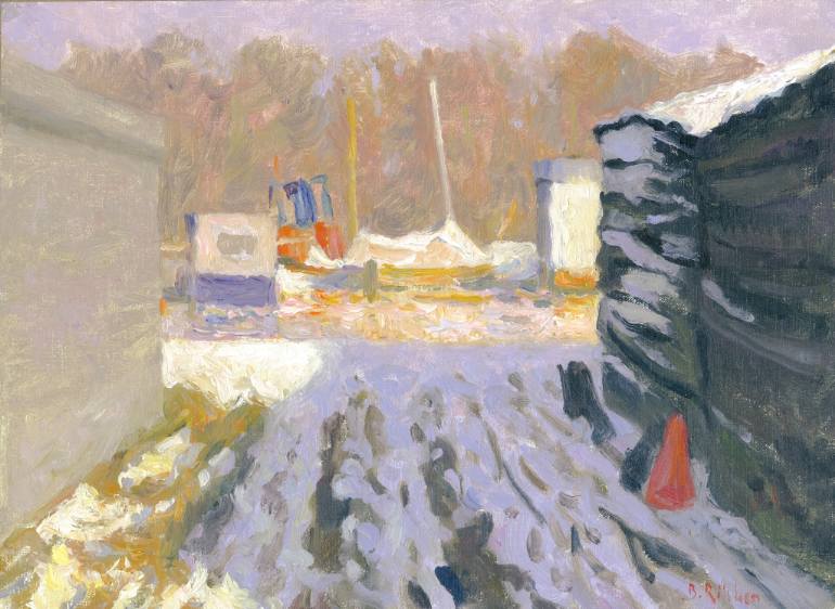 770x562 Saatchi Art Shipyard In The Snow Painting By Ben Rikken - Shipyard Painting