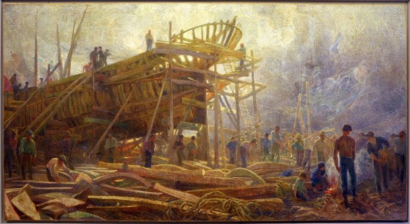 800x437 Shipyard Painting Plinio Nomellini Oil Paintings - Shipyard Painting