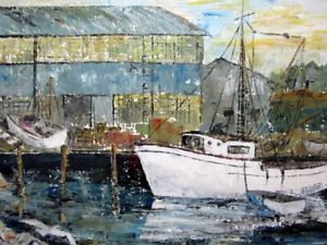 300x225 Vintage Shipyard Painting By D. Knight Ebay - Shipyard Painting