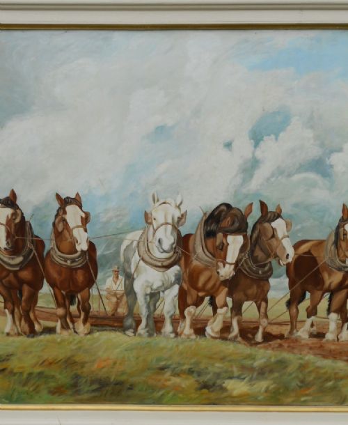 500x610 Very Large Painting Of Nine Shire Horses By B J Burrows 184563 - Shire Horse Painting