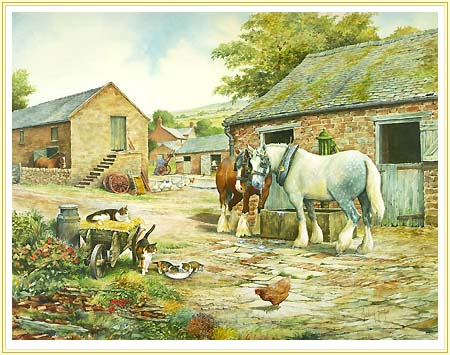 450x355 Drinking Companions - Shire Horse Painting