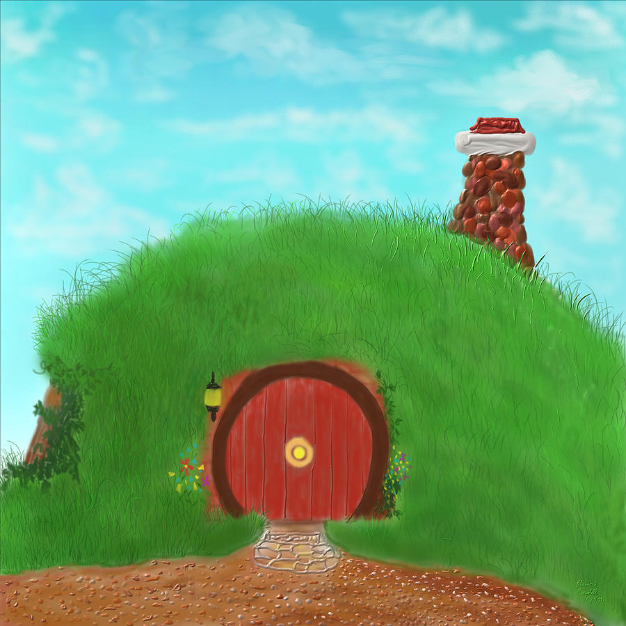 900x900 Bilbo's Home In The Shire Painting By Kevin Caudill - Shire Painting
