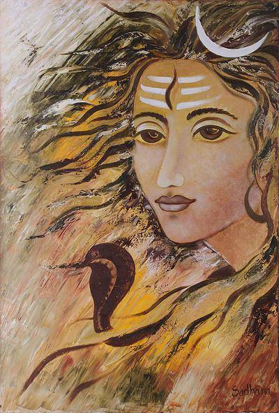 400x591 Original Signed Oil Painting Hindu Lord Shiva From India - Shiva Oil Painting