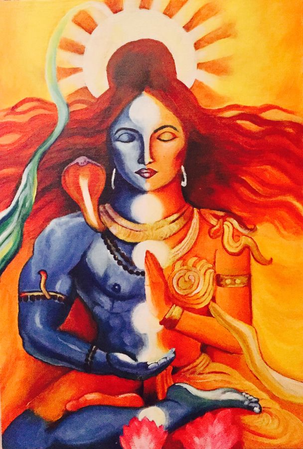 608x900 Ardhnareshwar Lord Shiva Painting By Artist Ankita Paneri - Shiva Painting