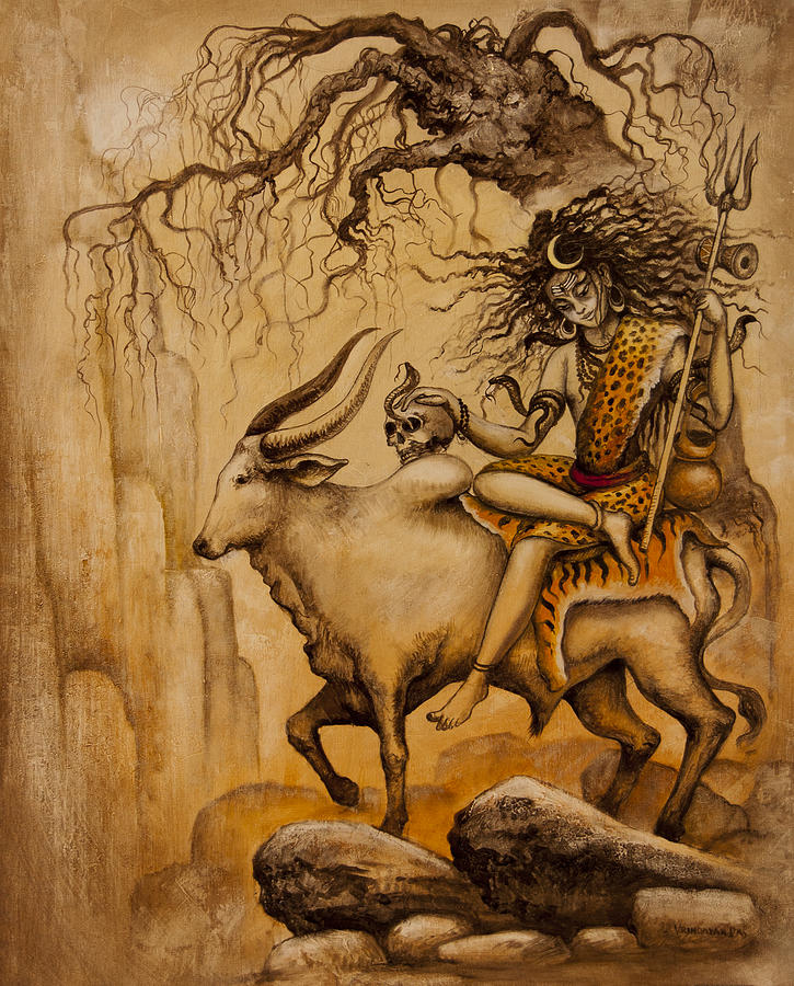725x900 Shiva On Nandi Bull Painting By Vrindavan Das - Shiva Painting