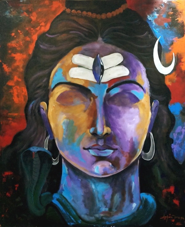 600x736 Shiva By Artist Arjun Das Religious Art Acrylic Paintings - Shiva Painting